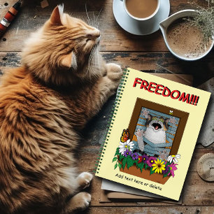 Freiheit Flucht Lustige Katze Gelbe Blumen Fenster Notizblock