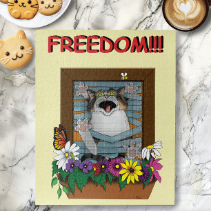 Freiheit Flucht Lustige Katze Gelbe Blumen Fenster Puzzle
