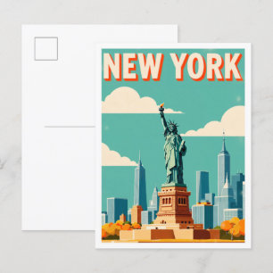 Freiheit New York USA Vintage-Illustration Reise Postkarte