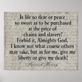 Freiheit oder Tod — Patrick Henry Zitat — drucken Poster (Vorne)