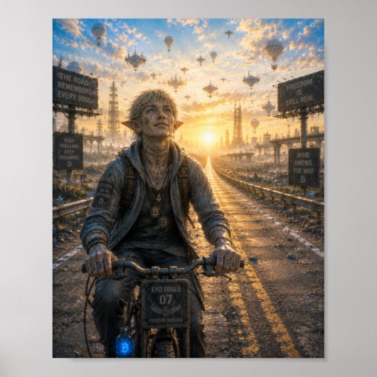 Freiheit / Radfahrer / Leere Autobahn Poster (Vorne)