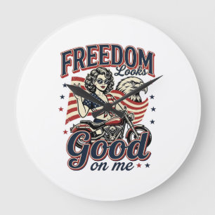 Freiheit sieht gut aus Patriotischer Vintage Adler Große Wanduhr