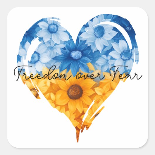 Freiheit über Angst Sonnenblumenherzen Quadratischer Aufkleber (Vorderseite)