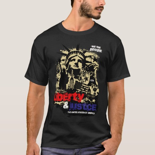 Freiheit und Gerechtigkeit. Freiheitsstatue, USA T-Shirt (Vorderseite)