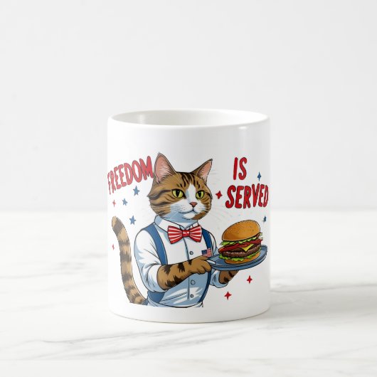 Freiheit wird serviert - Funny Cat Kellner Tasse (Mittel)