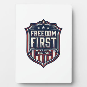 Freiheit zuerst USA 1776 Patrioter Schild T-Shirt Fotoplatte