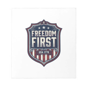 Freiheit zuerst USA 1776 Patriotisches Schild T-Sh Notizblock