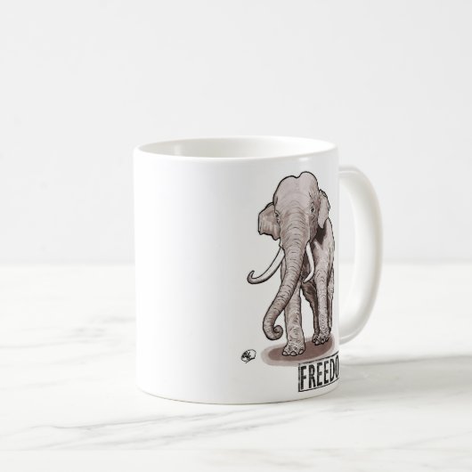 "Freiheits-" Elefant-Kaffee-Tasse Kaffeetasse (VorderseiteRechts)