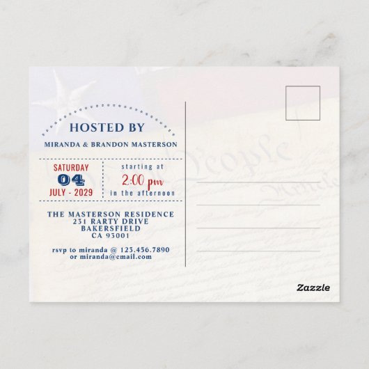 Freiheitsfeuerwerke 4. Juli Party Einladung Postkarte (Rückseite)