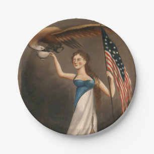 Freiheitsfrau Adler Amerikanische Flagge USA Ölgem Pappteller
