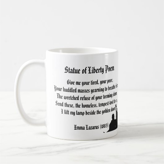 Freiheitsgedicht, eine Nation von Einwanderern Kaffeetasse (Links)