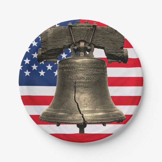 Freiheitsglocke über Flagge Pappteller (Vorderseite)