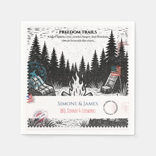 Freiheitspfade Holzfäller-Lagerfeuer-Dekor Serviette (Vorderseite)