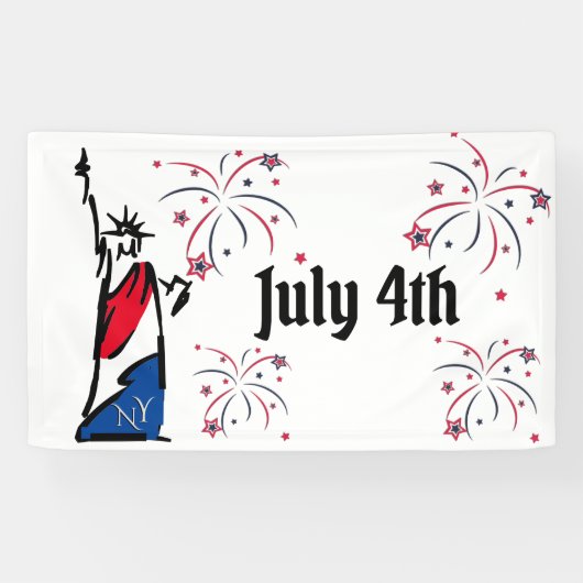 Freiheitsstatue 4. Juli Feuerwerk Banner (Horizontal)