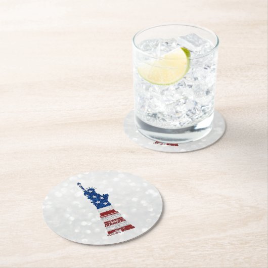 Freiheitsstatue 4. Juli Glitzer Runder Pappuntersetzer (Vor Ort)