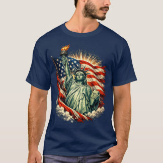 Freiheitsstatue & Amerikanische Flagge Patriotisch T-Shirt
