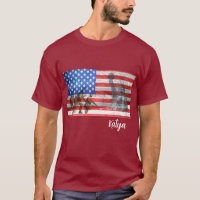 Freiheitsstatue, amerikanische Flagge und Soldat