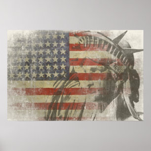 Freiheitsstatue auf Vintager amerikanischer Flagge Poster