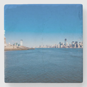 Freiheitsstatue, den Hudson und Manhattan Steinuntersetzer