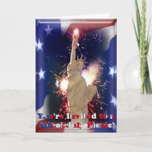 Freiheitsstatue, Feuerwerk & Amerikanische Flagge Einladung