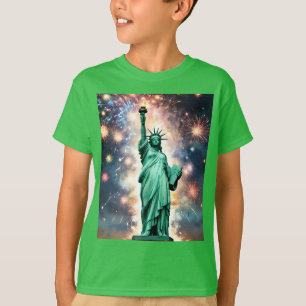 Freiheitsstatue Feuerwerk Unabhängigkeit Tag, Jung T-Shirt
