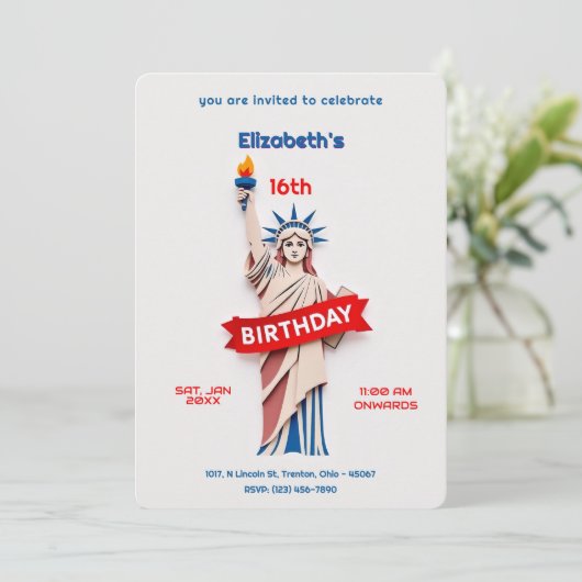 Freiheitsstatue Geburtstagsfeier Einladung (Stehend Vorderseite)