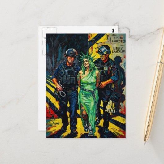 Freiheitsstatue gefesselt und verhaftet postkarte (Vorderseite/Rückseite Beispiel)