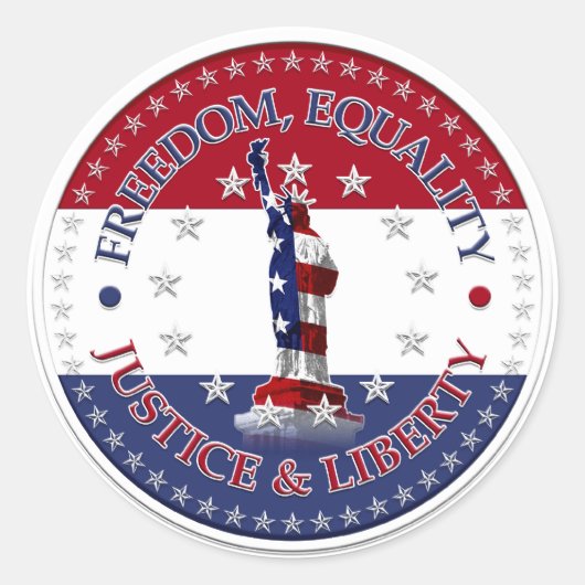 Freiheitsstatue, GLEICHHEIT, JUSTIZ, FREIHEIT Runder Aufkleber (Vorderseite)