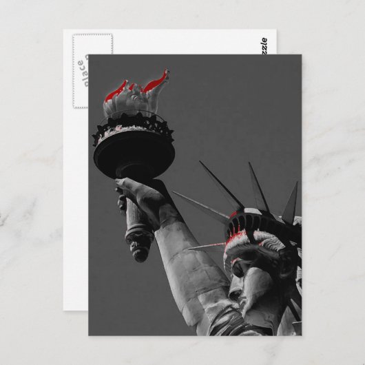 Freiheitsstatue Grau Roter Pop Postkarte (Vorne/Hinten)