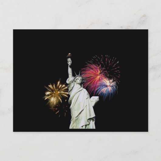 Freiheitsstatue - Hintergrund der Feuerwerke Postkarte (Vorderseite)