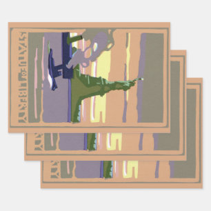 Freiheitsstatue in New York City, Vintage Reise Geschenkpapier Set