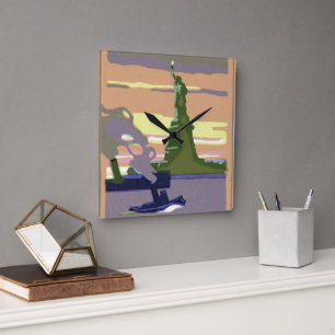 Freiheitsstatue in New York City, Vintage Reise Quadratische Wanduhr