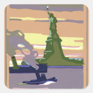 Freiheitsstatue in New York City, Vintage Travel Quadratischer Aufkleber