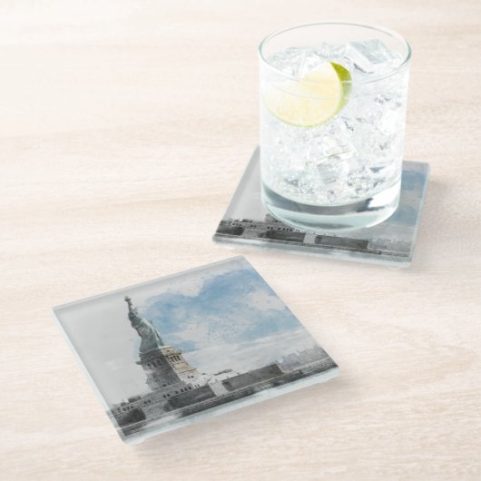 Freiheitsstatue Manhattan Glass Untersetzer - NYC (Schrägansicht)