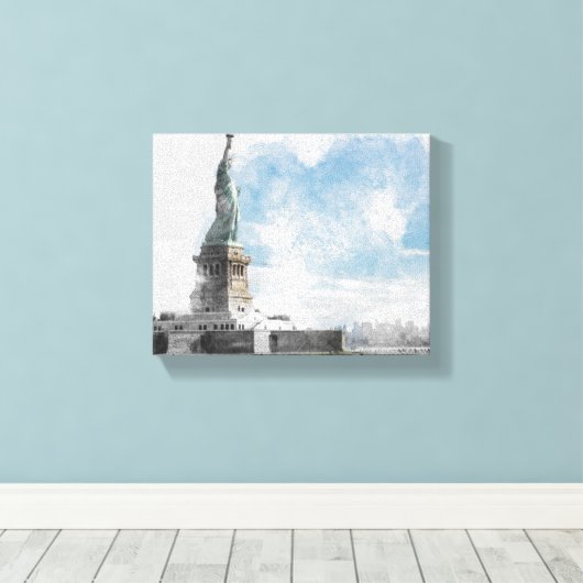 Freiheitsstatue Manhattan Skyline Leinwand Wall (Insitu (Holzboden))