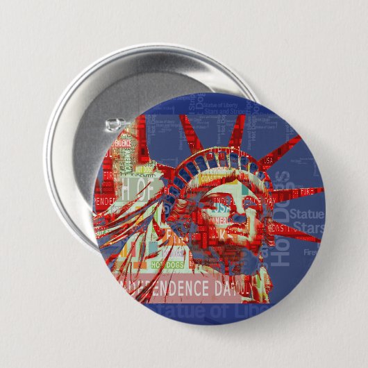 Freiheitsstatue mit 4. Juli Word Cloud Button (Vorne & Hinten)