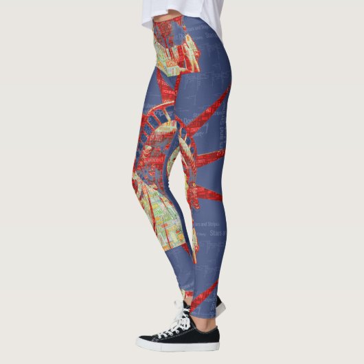 Freiheitsstatue mit 4. Juli Word Cloud Leggings (Links)