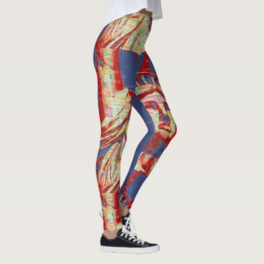Freiheitsstatue mit 4. Juli Word Cloud Leggings (Rechts)