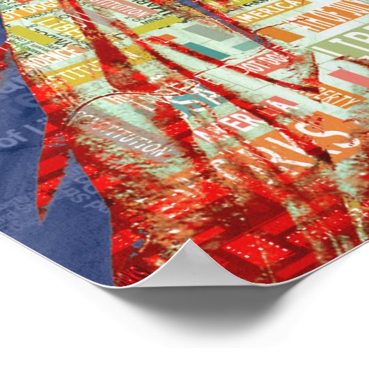 Freiheitsstatue mit 4. Juli Word Cloud Poster (Ecke)