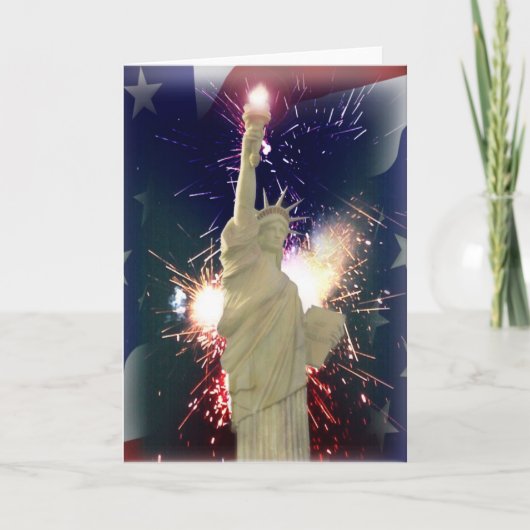 Freiheitsstatue mit Feuerwerk für den 4. Juli Karte (Vorderseite)