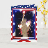 Freiheitsstatue mit Feuerwerk für den 4. Juli Karte (Gelbe Blume)