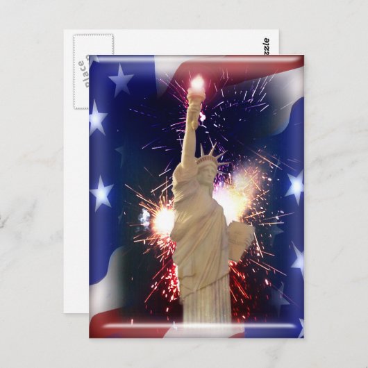 Freiheitsstatue mit Feuerwerk für den 4. Juli Postkarte (Vorne/Hinten)