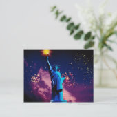 Freiheitsstatue mit Feuerwerk Postkarte (Stehend Vorderseite)