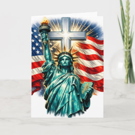 Freiheitsstatue mit Flaggen und Kreuz Karte
