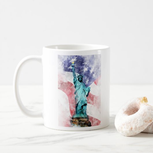 Freiheitsstatue mit Flaggenfarbe Kaffeetasse (Mit Donut)