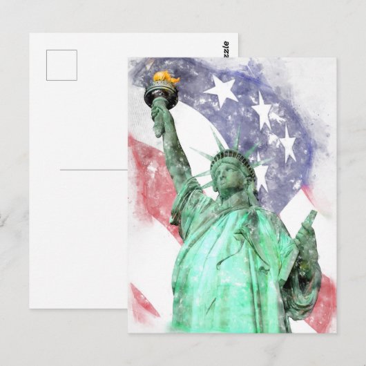 Freiheitsstatue mit Flaggenfarbe Postkarte (Vorne/Hinten)