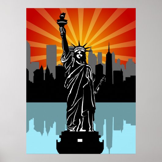 Freiheitsstatue mit New York Skyline Poster (Vorne)