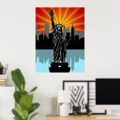 Freiheitsstatue mit New York Skyline Poster (Heimbüro)