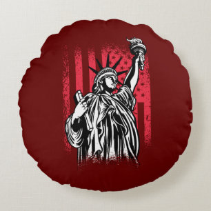 Freiheitsstatue mit US-Flagge Rundes Kissen