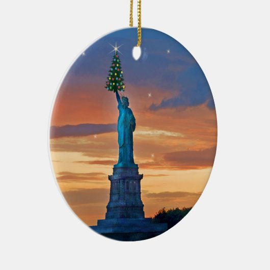 Freiheitsstatue mit Weihnachtsbaum Keramik Ornament (Rechts)